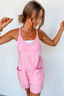 Pink Spaghetti Straps V Neck Jersey Romper - SELFTRITSS   