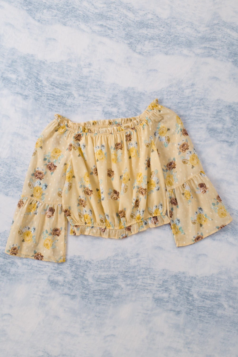Yellow Bell Sleeves Floral Crop Top - SELFTRITSS