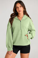 Pocketed Half Zip Long Sleeve Hoodie - SELFTRITSS   