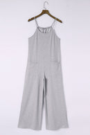 Gray Patch Pockets Spaghetti Strap Wide Leg Jumpsuit - SELFTRITSS   