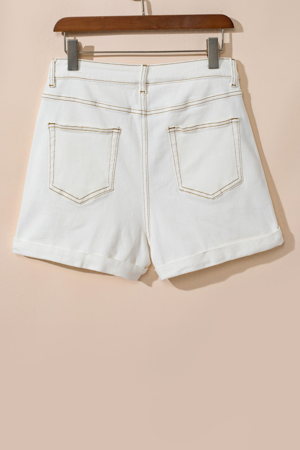 White Asymmetric Waist Design Stylish Denim Shorts - SELFTRITSS