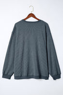 Blue Plus Size Corded Round Neck Sweatshirt - SELFTRITSS