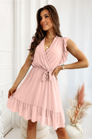 Full Size Ruffled Surplice Cap Sleeve Dress - SELFTRITSS   