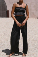 Ruffled Sleeveless Top and Wide Leg Pants Set - SELFTRITSS   