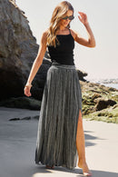 Black Printed Striped Printed Slit Wide Leg High Waist Pants - SELFTRITSS