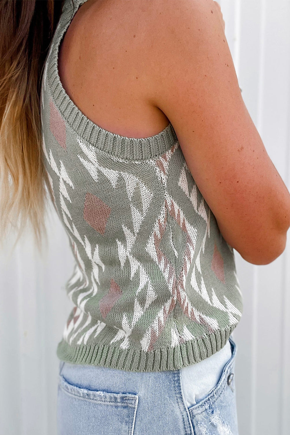 Laurel Green Western Tribal Aztec Pattern Knit Sweater Tank - SELFTRITSS   