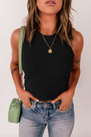 Black Rib Knit Crew Neck Sleeveless Crop Top - SELFTRITSS