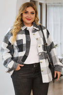 Gray Plus Size Checkered Button-Up Shacket - SELFTRITSS