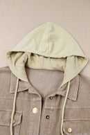 Khaki Patchwork Hooded Corduroy Shacket - SELFTRITSS   