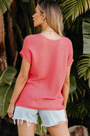 Red Clay Solid Loose Knit Short Dolman Sleeve Sweater - SELFTRITSS   