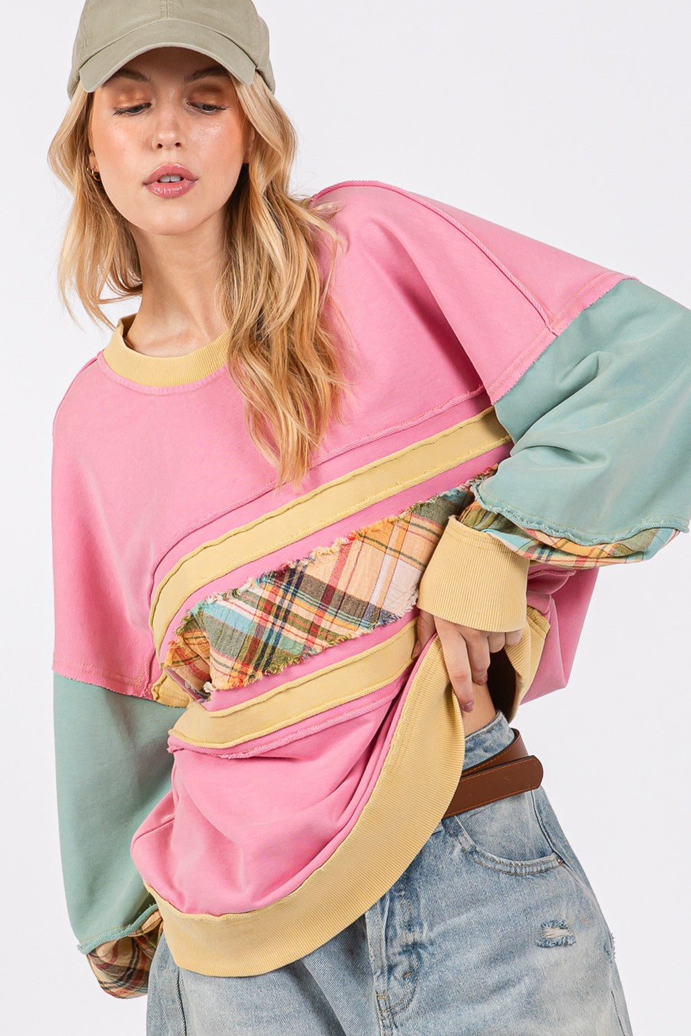 Raw Edge Color Block Sweatshirt