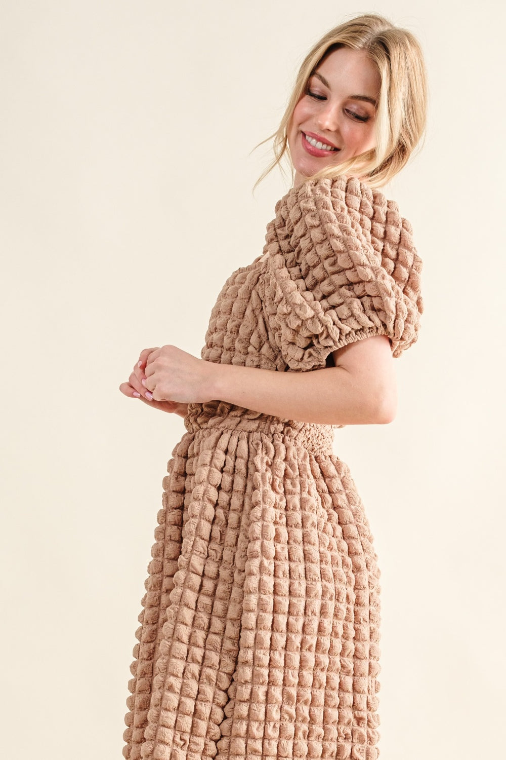 And The Why Full Size Square Neck Puff Sleeve Dress - SELFTRITSS   