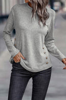 Gray Side Buttons Crew Neck Knit Top - SELFTRITSS