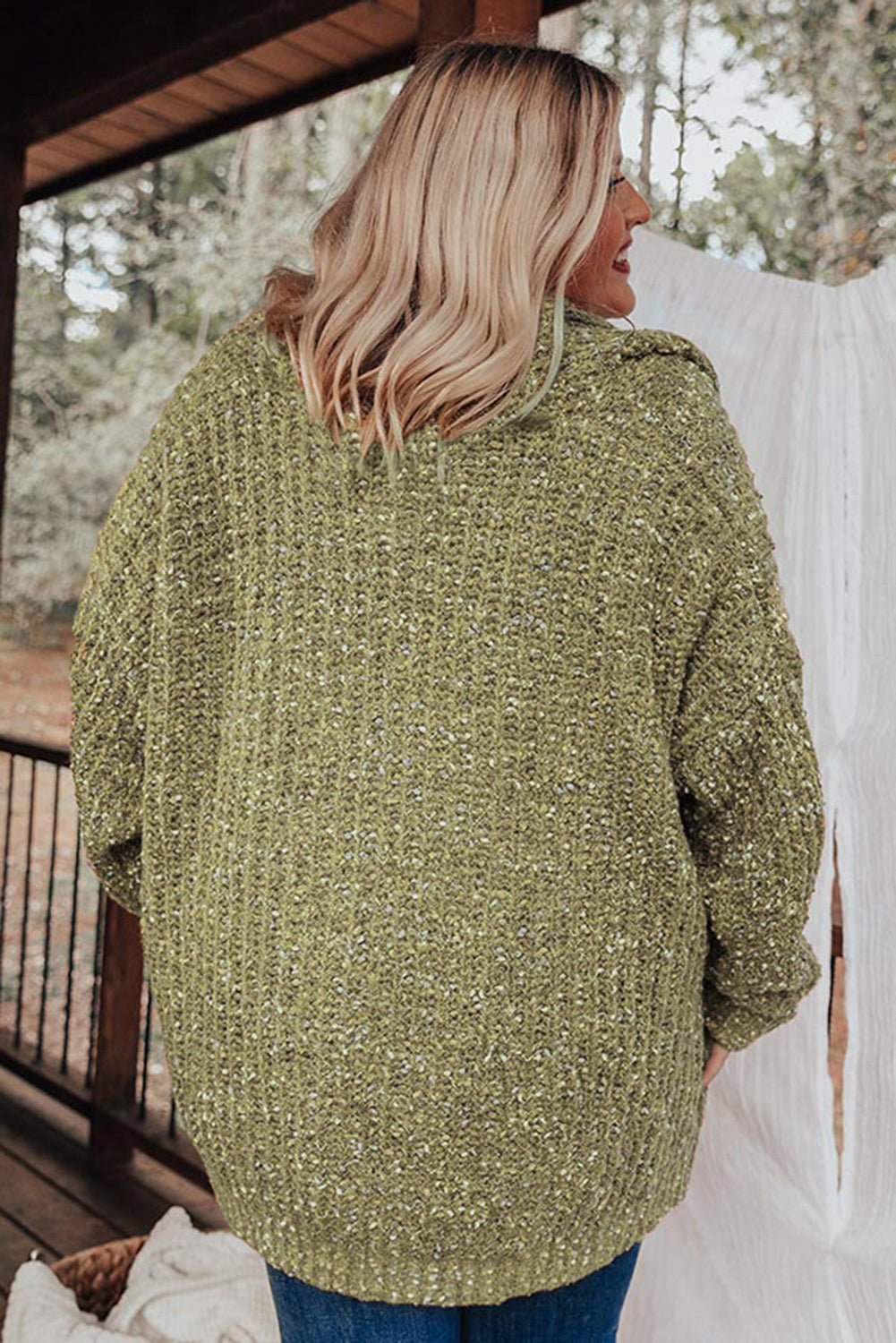 Sage Green Open Front Knit Plus Size Cozy Cardigan - SELFTRITSS