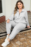 Gray Zipper Pullover and Joggers Plus Size Outfits - SELFTRITSS