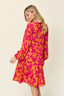 Double Take Full Size Printed Ruffle Hem Long Sleeve Dress - SELFTRITSS