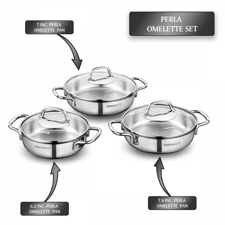 Perla Stainless Steel Omelet Set, Cooking Pots with Lids