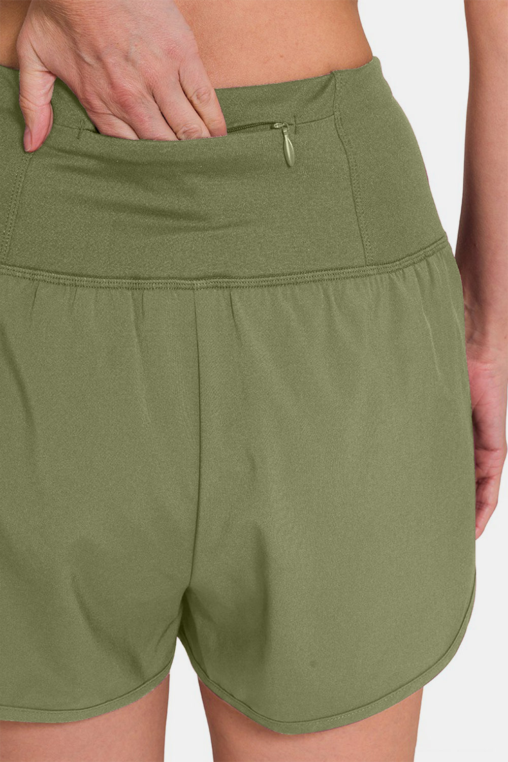 Zenana High-Waisted Zippered Back Pocket Active Shorts - SELFTRITSS