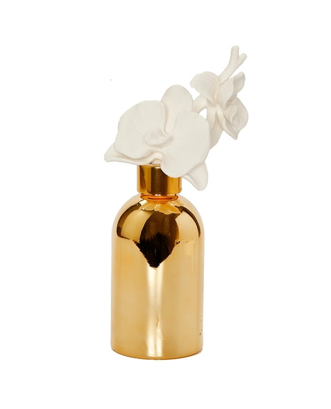 Gold Bottle Diffuser with Gold Cap/White Flower - SELFTRITSS