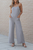 Gray Patch Pockets Spaghetti Strap Wide Leg Jumpsuit - SELFTRITSS   