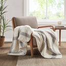 Plaid Faux Mohair Sherpa Throw 50x60", Ivory - SELFTRITSS