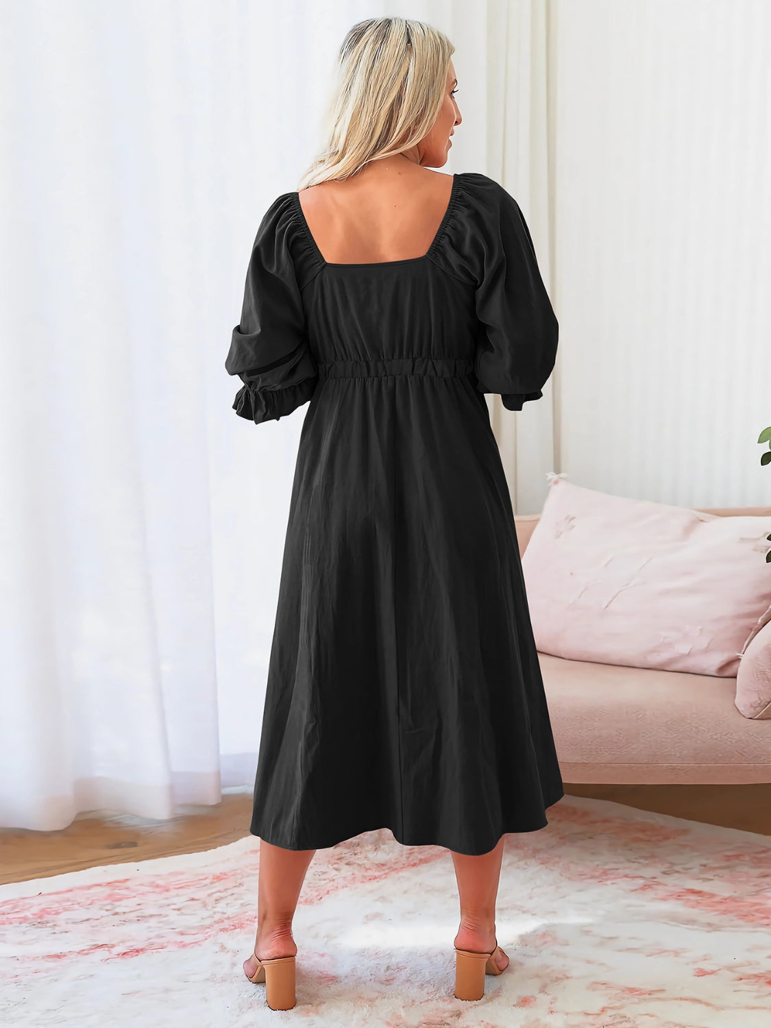 Sweetheart Neck Flounce Sleeve Midi Dress - SELFTRITSS   