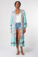 Multicolor Long Sleeve Tassel Tie Floral Kimono - SELFTRITSS   