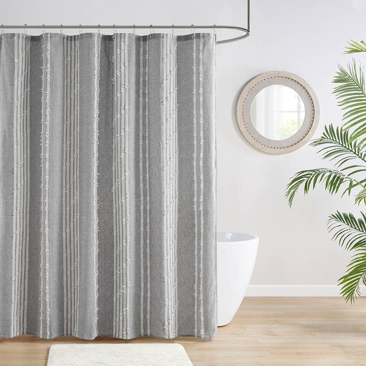 100% Cotton Jacquard Shower Curtain, Gray - SELFTRITSS