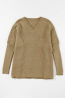 Camel Checkered Textured Batwing Sleeve Sweater - SELFTRITSS