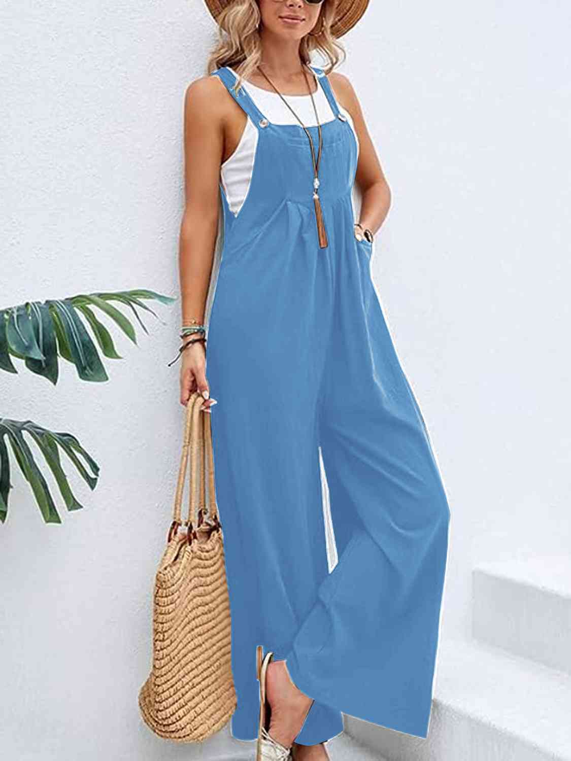 Full Size Wide Leg Overalls with Pockets - SELFTRITSS   