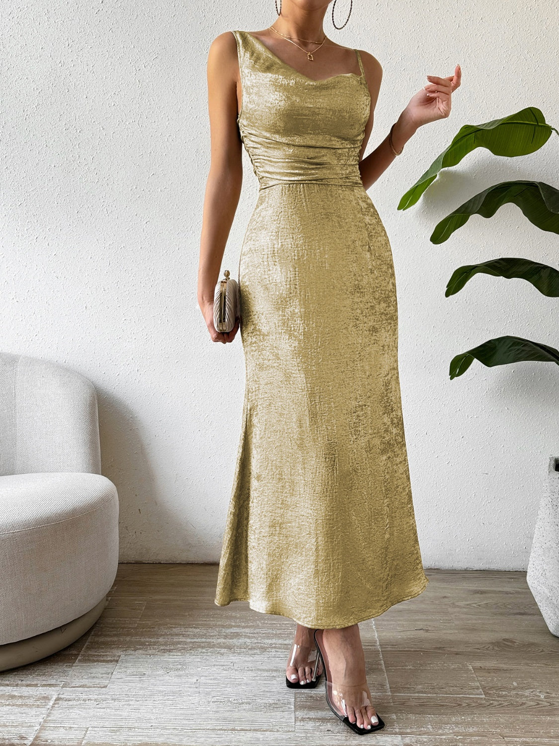 Asymmetric Neck Sleeveless Midi Dress - SELFTRITSS