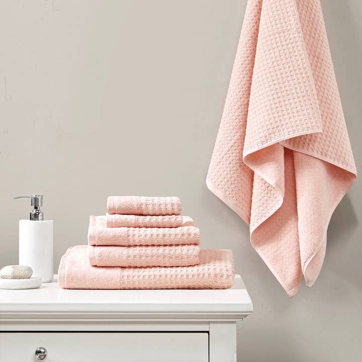 Spa Waffle 6-Piece Bath Towel Set [Certified], Pink - SELFTRITSS