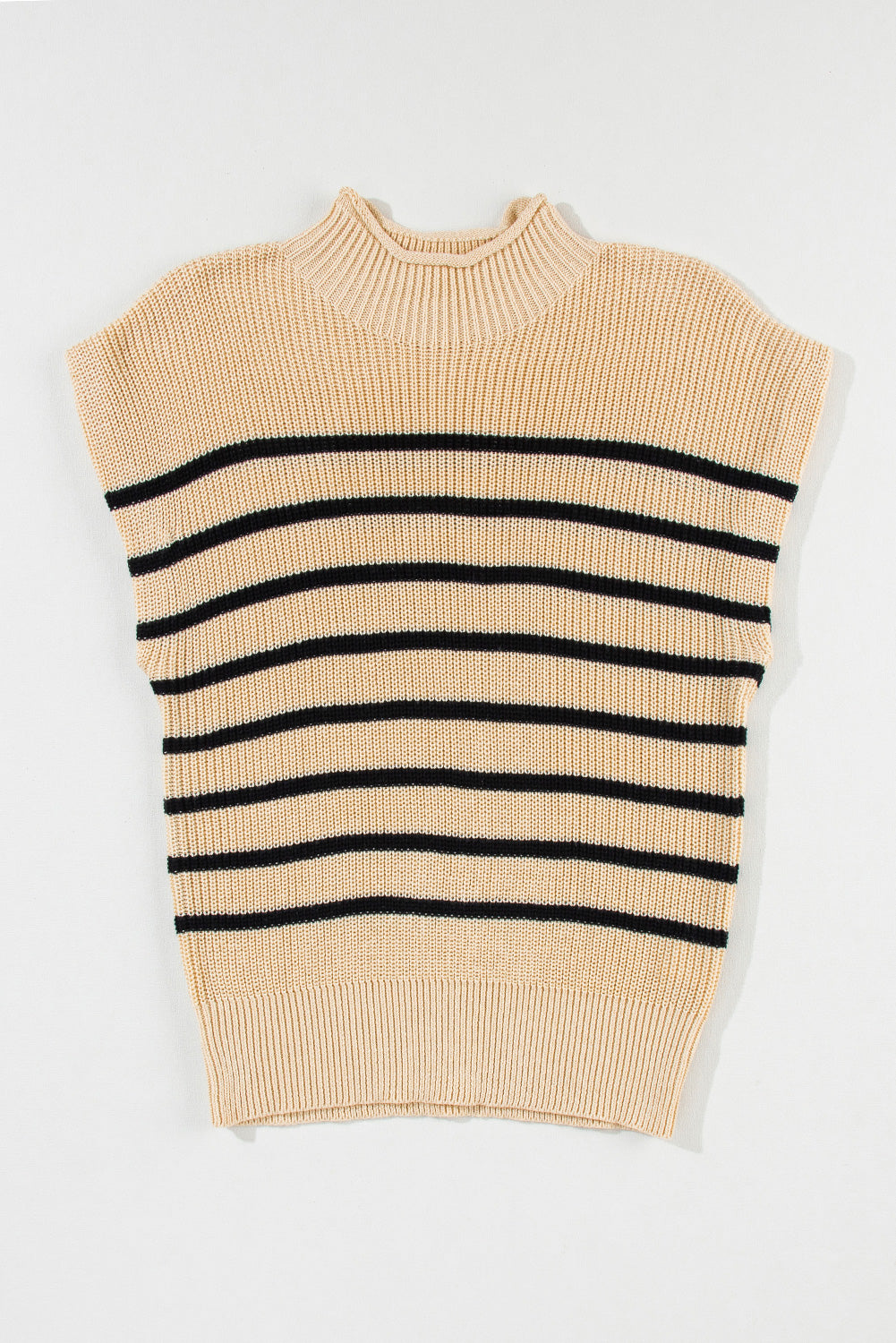 Parchment Striped Ribbed Knit High Neck Sweater - SELFTRITSS   