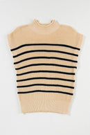 Parchment Striped Ribbed Knit High Neck Sweater - SELFTRITSS   