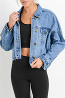 Sky Blue Medium Wash Chunky Cropped Denim Jacket - SELFTRITSS   