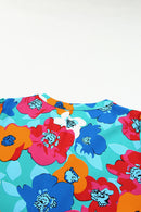 Multicolor Split V Collar Ruffle Sleeve Floral Shift Dress - SELFTRITSS