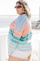 Multicolor Striped Crewneck Plus Size Sweater - SELFTRITSS
