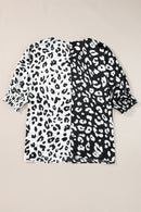 Black Plus Size Contrast Leopard Half Sleeve Blouse - SELFTRITSS