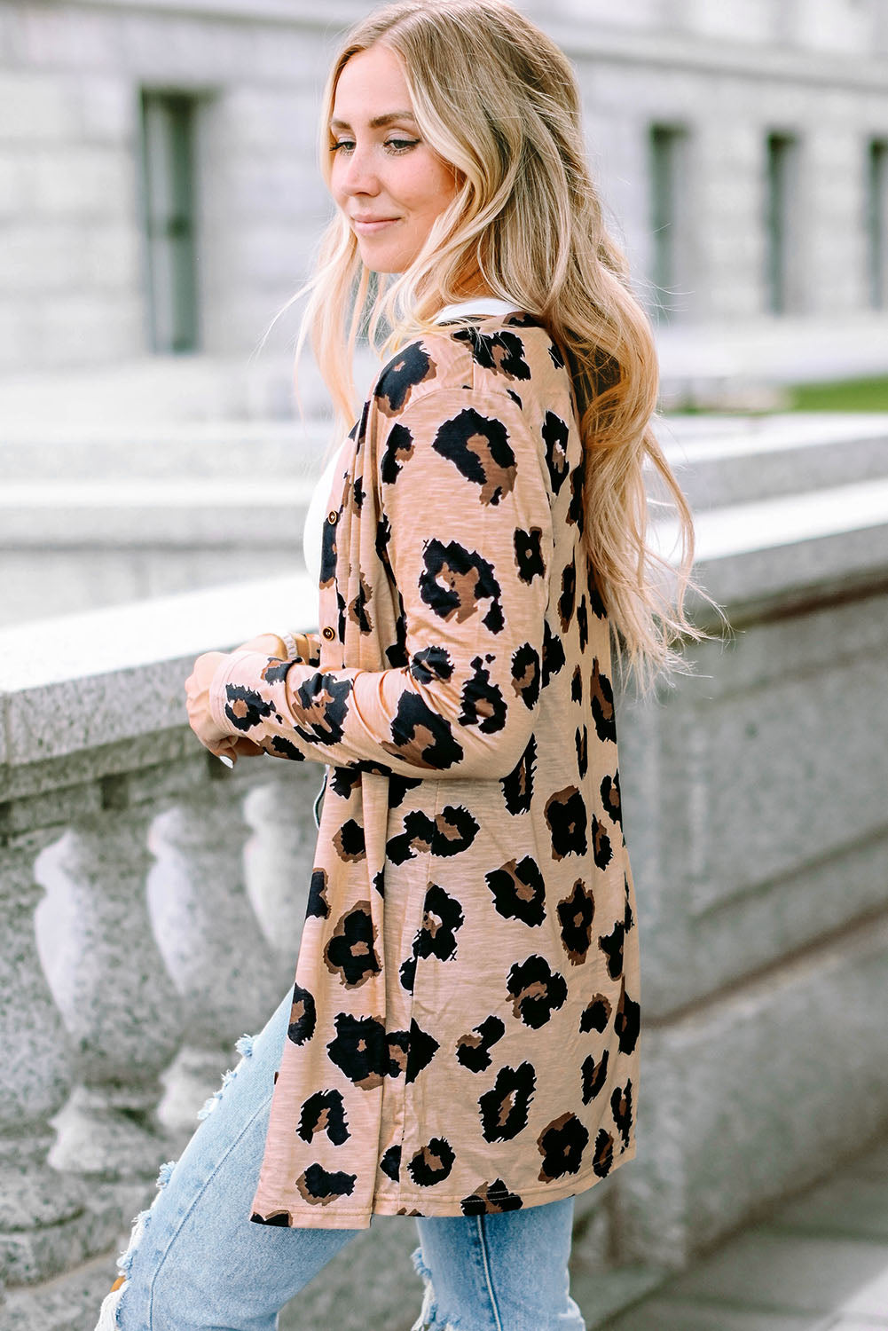 Leopard Printed Open Front Cardigan - SELFTRITSS   