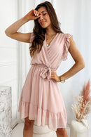 Full Size Ruffled Surplice Cap Sleeve Dress - SELFTRITSS