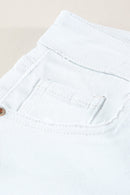 White Distressed Frayed Denim Shorts - SELFTRITSS