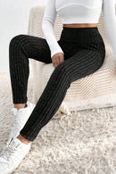 Black Wide Waistband Ribbed Textured Knit Leggings - SELFTRITSS   