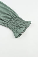 Green Eyelet Jacquard Split Neck Flounce Sleeve Plus Size Blouse - SELFTRITSS