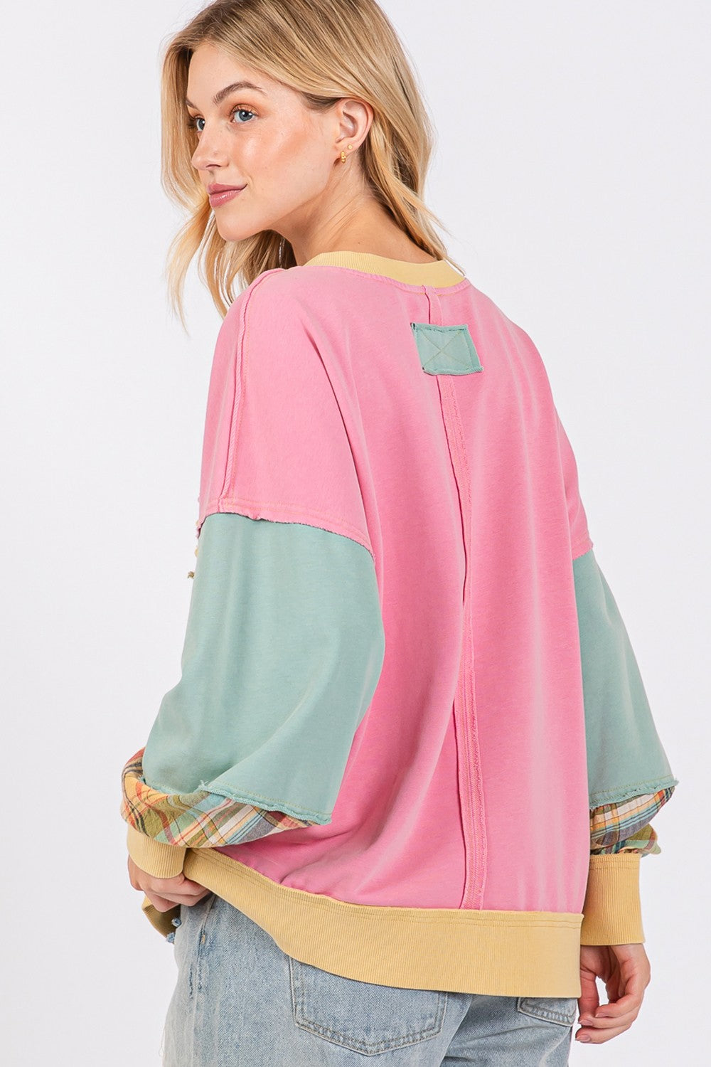 Raw Edge Color Block Sweatshirt