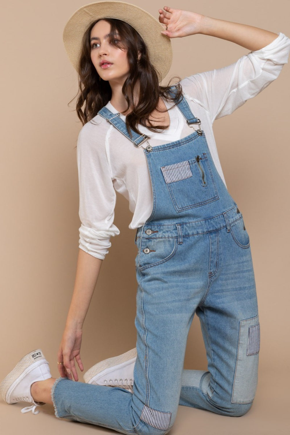 POL Front Chest Zipper Slim Leg Denim Overalls - SELFTRITSS   