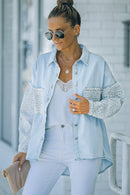 Sky Blue Contrast Leopard Denim Jacket - SELFTRITSS   