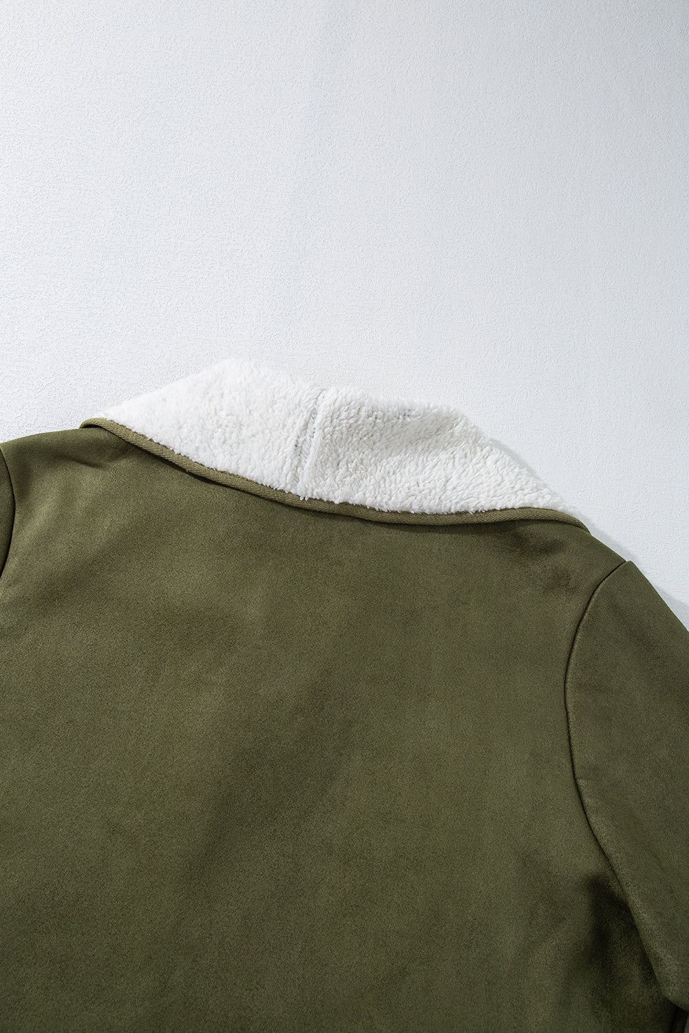 Green Faux Suede Fleece Lined Open Front Jacket - SELFTRITSS   