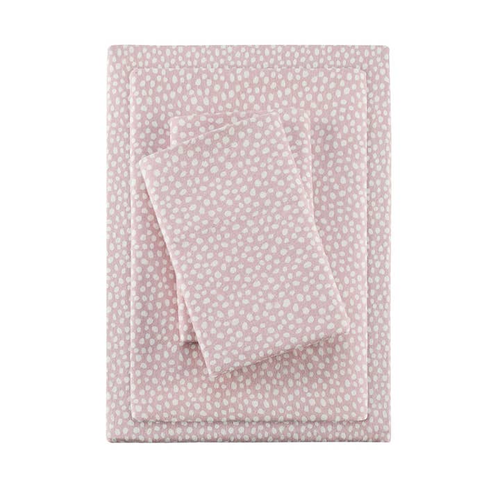 Flannel Cotton Print Sheet Set, Dots, Pink