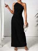 Slit One Shoulder Sleeveless Maxi Dress - SELFTRITSS   