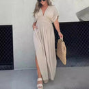 Women's Fashion Bat-sleeved V-neck Slit Dress - SELFTRITSS   